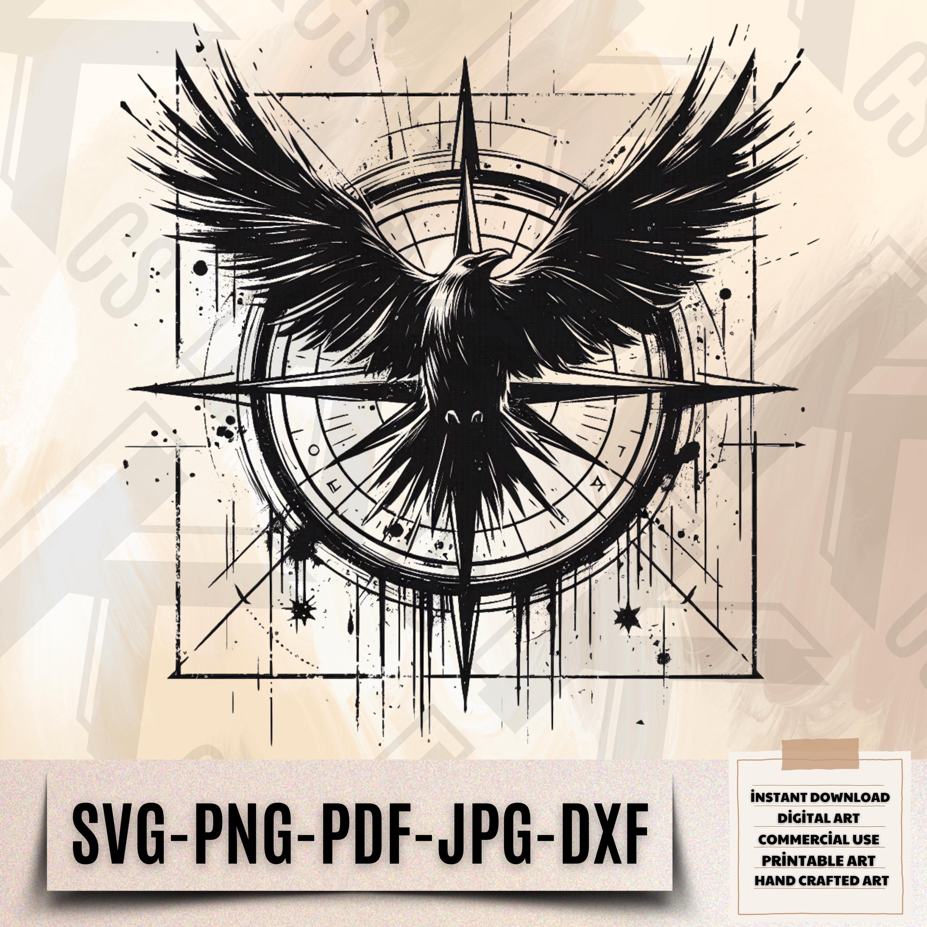 Raven and Compass PNG - Gothic Raven Clipart - Compass SVG Design ...