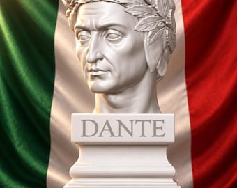 Busto di Dante Alighieri in PLA bianco opaco – Poeta italiano – Divina Commedia – Letteratura medievale – Statua storica