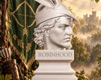 Robin Hood Büste in Weiß (PLA) – Legendärer englischer Held – Mittelalterlicher Bogenschütze – Historische Statue