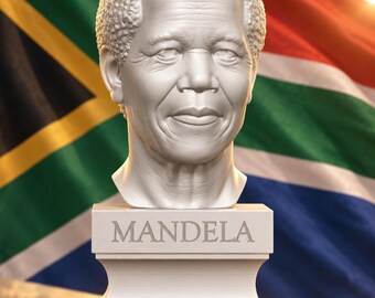 Weiße Büste von Nelson Mandela (PLA) – Präsident Südafrikas – Kampf gegen die Apartheid – Historische Statue