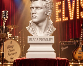 Busto di Elvis Presley in PLA bianco opaco – Cantante americano – Rock’n’Roll – Icona musicale – Statua decorativa