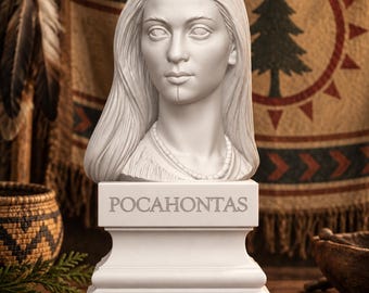 Weiße PLA-Büste der Pocahontas – Indianerfigur – Koloniales Virginia – Powhatan-Volk – Historische Statue