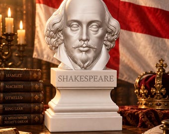 Büste von William Shakespeare aus mattweißem PLA – Englischer Schriftsteller und Dramatiker – Literarische Statue – Bibliotheksdekoration