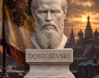 Weiße Büste der Volksbefreiungsarmee von Fjodor Dostojewski – Russischer Schriftsteller – Literatur des 19. Jahrhunderts – Historische Statue