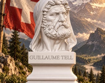 Weiße Büste der Volksbefreiungsarmee von Wilhelm Tell – Schweizer Held – Schweizerische Eidgenossenschaft – Kanton Uri – Historische Statue