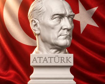 Busto di Mustafa Kemal Atatürk in bianco opaco PLA – Fondatore della Repubblica di Turchia – Storia del XX secolo – Statua storica