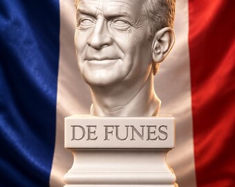 Busto di Louis de Funès in PLA bianco opaco – Attore francese – Cinema francese – Icona della commedia – Statua decorativa