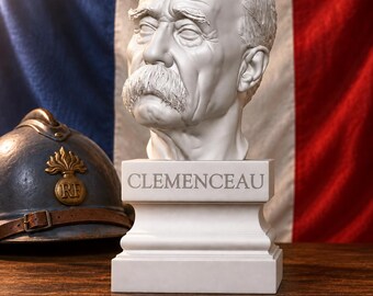 Busto di Georges Clemenceau in PLA bianco opaco – Statista francese – Prima guerra mondiale – Terza Repubblica – Statua storica