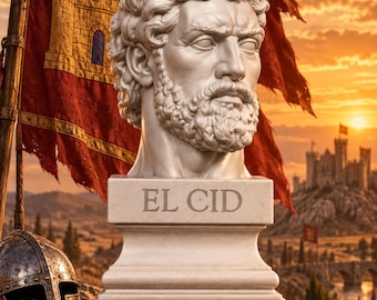 Weiße PLA-Büste von El Cid – Rodrigo Díaz de Vivar – Kastilischer Ritter – Mittelalter – Historische Statue