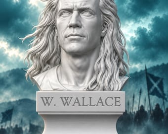 Büste von William Wallace aus mattweißem PLA – Inspiriert von einem schottischen Filmhelden – Dekorative mittelalterliche Statue