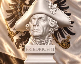 Busto di Federico II di Prussia in PLA bianco opaco – Federico il Grande – Re di Prussia – Storia del XVIII secolo – Statua storica