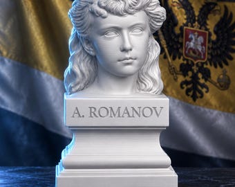 Weiße PLA-Büste der Anastasia Romanow – Familie Romanow – Russische Kaisergeschichte – Historische Statue