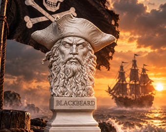 Büste von Blackbeard in Weiß (PLA) – Blackbeard – Legendärer Pirat – Seefahrtsgeschichte – Historische Statue
