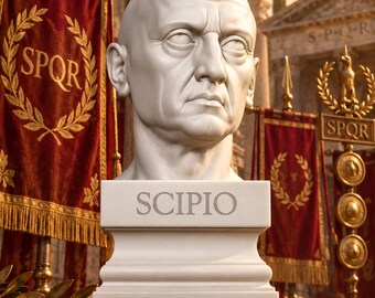 Busto di Scipione l'Africano in PLA bianco opaco – Generale romano – Guerre puniche – Antica Roma – Statua storica