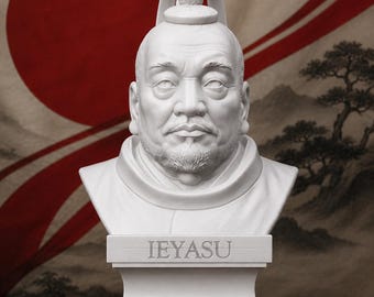 Weiße PLA-Büste von Tokugawa Ieyasu – Shogun von Japan – Historische japanische Statue