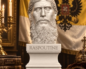 Weiße Büste von Grigori Rasputin (PLA) – Russische Mystik – Kaiserliches Russland – Romanow-Dynastie – Historische Statue
