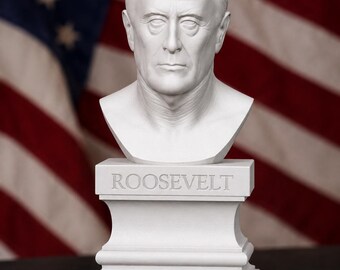 Weiße Büste der PLA von Franklin D. Roosevelt – Präsident der Vereinigten Staaten – Zweiter Weltkrieg – Historische Statue