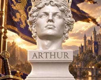 Weiße PLA-Büste von König Artus – Legendärer bretonischer Herrscher – Mittelalterliche Ritterlichkeit – Historische Statue