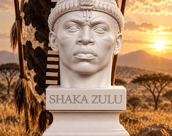 Büste von Shaka Zulu in Weiß – Zulu-König – Afrikanischer Krieger – Südafrikanische Geschichte – Historische Statue