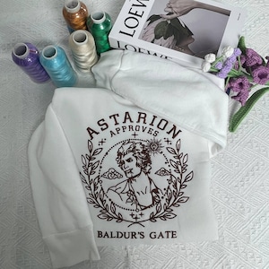 Astarion  Embroidered Sweatshirt, Bg3 embroidered Hoodie, Baldur&#39;s Gate Sweatshirt, Baldur&#39;s Gate For Fans, Gift for gamer