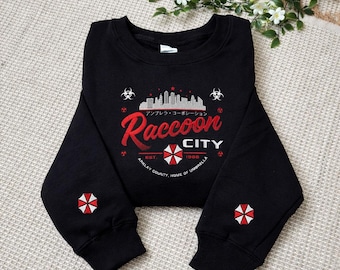 Raccoon City Resident Evil Embroidered Sweatshirt, Umbrella Corporation Hoodie, Leon Kennedy Shirt, Horror Game Merch, Gamer Gift
