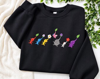 Pikmin Embroidered Sweatshirt, Yellow Red Blue White Purple Pikmin Hoodie, Funny Gamer Shirt, Retro Game Tee, Gift for Nintendo Fans