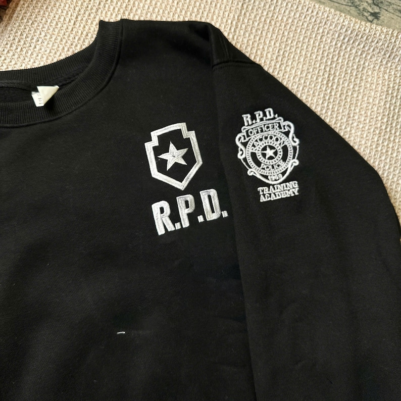 Resident Evil RPD Embroidered Sweatshirt, Raccoon City Police Hoodie, Gamer Gift for Him, Horror Game Shirt, Leon Kennedy Inspired image 4