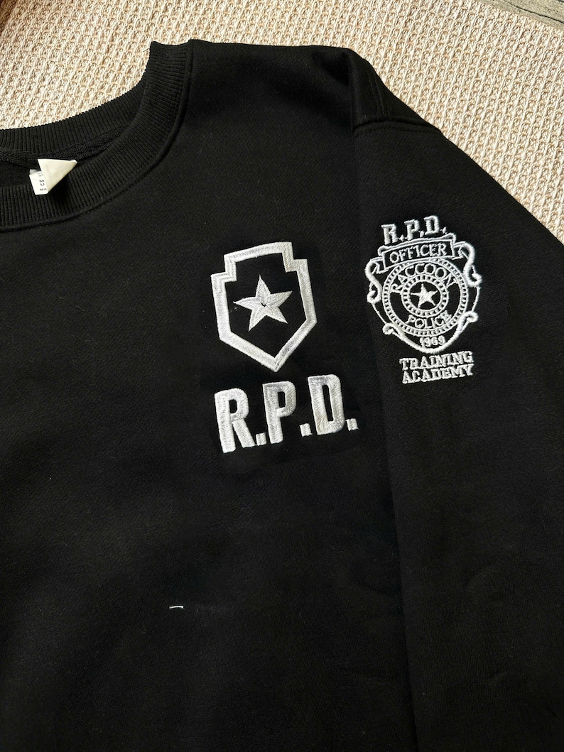 Resident Evil RPD Embroidered Sweatshirt, Raccoon City Police Hoodie, Gamer Gift for Him, Horror Game Shirt, Leon Kennedy Inspired image 3