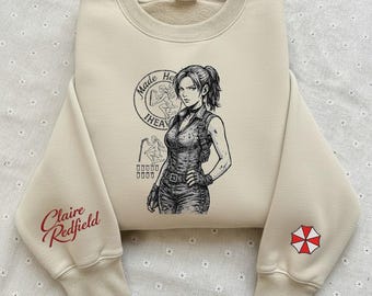 Claire Redfield Embroidered Sweatshirt, Resident Evil Gamer Hoodie, Umbrella Corporation Horror Game Shirt, Resident Evil Fan Gift
