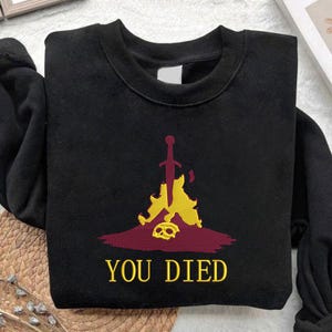 Dark Souls Bonfire Embroidered Sweatshirt And Hoodie, Cozy Gamer Apparel, Handmade Gaming Hoodie, Perfect Gift for Gamers, Gaming Accessory