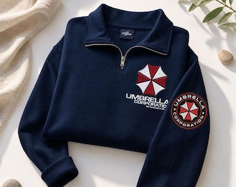 Resident Evil Umbrella Cooperation Embroidered Sweatshirt/Hoodie/Quarter Zip, Horror Game Merch, Gamer Gift