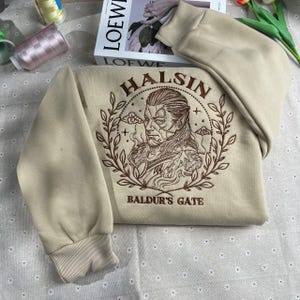 Halsin Embroidered Sweatshirt, Halsin bg3 embroidered Hoodie, Baldur&#39;s Gate Sweatshirt, Baldur&#39;s Gate For Fans, Gift for gamer