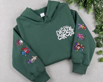De Amazing Digital Circus hoodie met borduurwerk, Pomni & Jax sweater met mouwen, cadeau voor Digital Circus-fans, gamer hoodie, cartoon trui