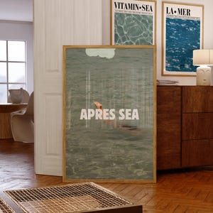 Impresión de arte mural costero Après Sea, póster de playa de la Riviera Francesa, decoración oceánica con ambiente veraniego, descarga digital para baño o sala de estar