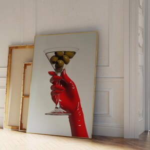 Martini mit roten Handschuhen Poster, Cocktail Poster, Cocktail Wandkunst, Barwagen Drucke, Martini Glas Cocktail Poster, Küchen Poster, Digital