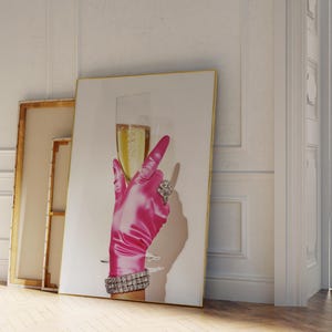 Champagne Pink Gloves Print, Champagne Wall Decor, Trendy Bar Cart Print, Pink Wall Art, Champagne Poster, Champagne Pink Print, Digital