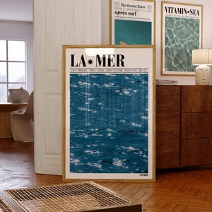 Impresión del océano La Mer, arte mural costero francés, póster de mar azul profundo, descarga digital con estética playera, decoración náutica moderna para baño