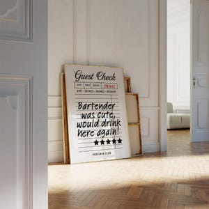 Barman był słodki Gość czek Wydruk, Nowoczesny Bar Cart Wall Art, Plakat Typograficzny, Wypiłbym tu ponownie, Modna sztuka barowa, Pobieranie cyfrowe