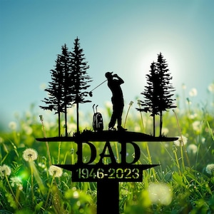 Personalized Golfer Memorial Garden Stake, Golf Scene Yard Sign In Loving Memory Of Dad, Outdoor Golf Tribute Memorial Stake.
