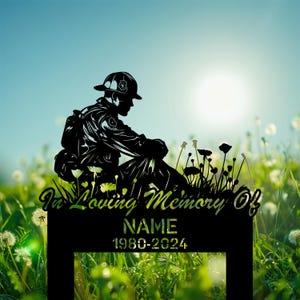 Personalized Firefighter Memorial Garden Stakes, Fireman with Poppy Flowers Grave Marker, Memorial Gifts, Firefighter Loss.