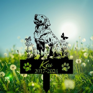Personalized Golden Retriever Memorial Stake, Dog Playing in Garden Grave Markers, Sign With Stake, Sympathy Sign, Remembrance Stake