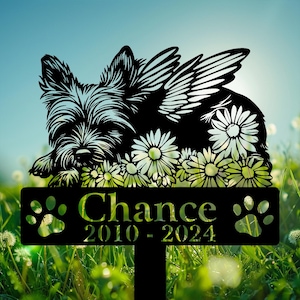 Personalized Memorial Garden Stakes, Angel Yorkshire Terrier Sleeping on Daisy Flowers Grave Marker, Yorkie Memorial Gifts, Yorkie Loss