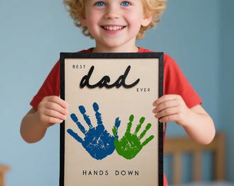 Father&#39;s Day Handprint Sign,Hands Down Best Dad,Personalized Wooden Gift For Dad,Wood Sign,Father&#39;s Day Handmade Gift,Gift For Papa Grandpa