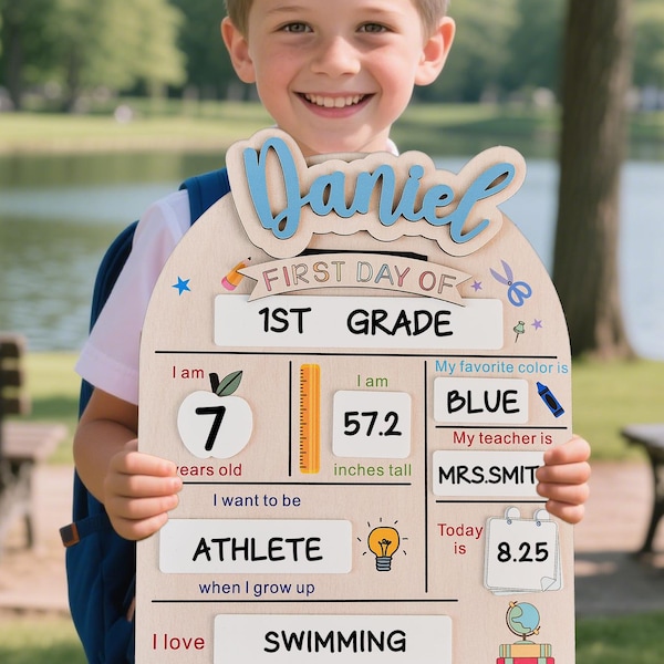 Letrero personalizado para el primer y último día de clases, letrero de regreso a clases, letrero para el primer día de clases de jardín de infantes, tablero escolar de madera para el primer día, accesorio para fotos escolares.