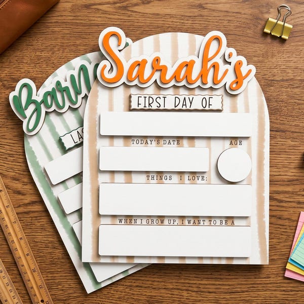 Cartello personalizzato per il primo giorno di scuola, cartello personalizzato per il ritorno a scuola, cartello per il primo giorno di asilo, accessorio in legno con nome per foto scolastiche