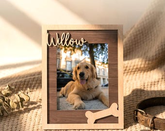 Custom Pet Memorial Frame, Personalized Wooden Picture Frame for Dog, Pet Loss Gift, Gog mom gift, Rainbow Bridge Remembrance, Dog keepsake