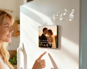 Gepersonaliseerde koelkastmagneet met foto en muziek, speel het hele nummer muziekdoos, voicemail aandenken verjaardagscadeau voor hem