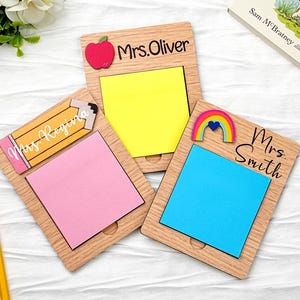 Porta-bloco de notas adesivas para professor, presente personalizado com nome do professor, presente personalizado de volta às aulas, bloco de notas adesivas para professor, presente para aluno e professor