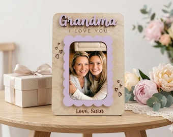 Custom Photo Magnet for Mom &Grandma, Custom Wood Picture Frame, Mother's Day Gift from Kid, Kids photo gift, 2x2 vintage wood picture frame