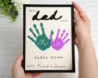 Hands Down Best Dad,Father&#39;s Day Handprint Sign,Father&#39;s Day Handmade Gift,Wooden Gift For Dad,Personalized Wood Sign,Gift For Dad Grandpa